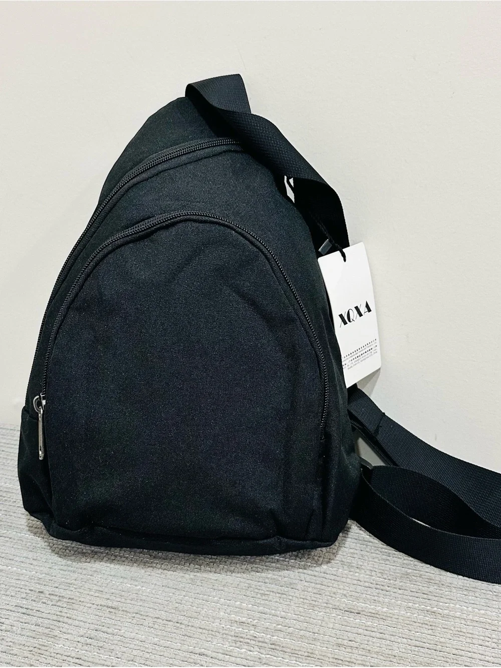 XOXA Minimalist Black Canvas Sling Bag Crossbody Teardrop Backpack Casual Travel